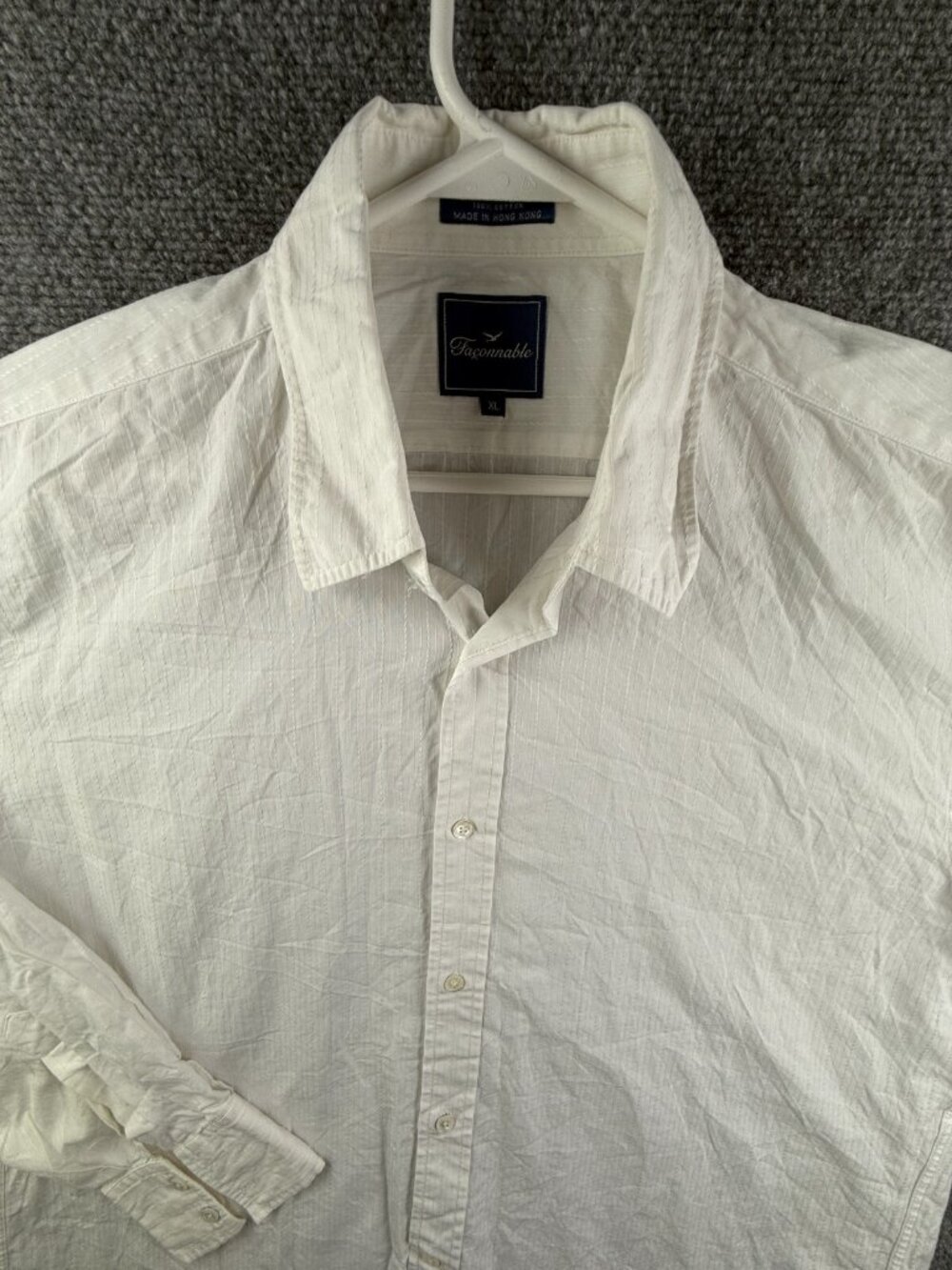 Faconnable Long Sleeve Button Up Shirt Men Cotton XL White Striped Textured